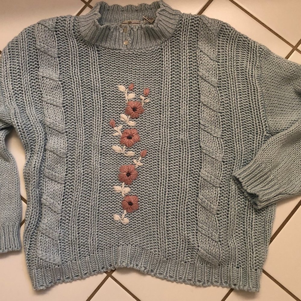 Vintage Baby Blue Sweater with Flowers